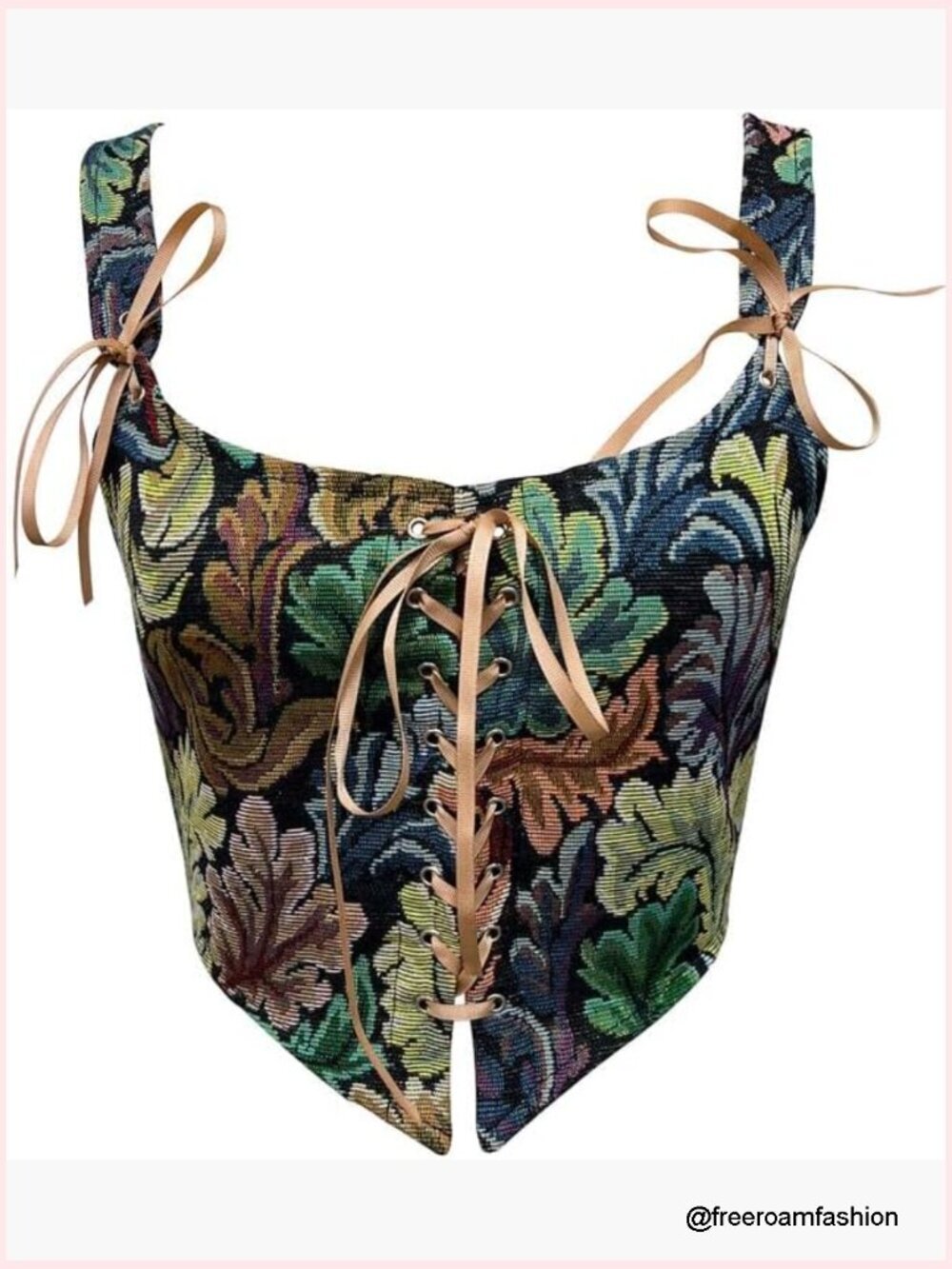 Vintage Floral Corset Bustier Crop Top Lace Up Front Shapewear Tank